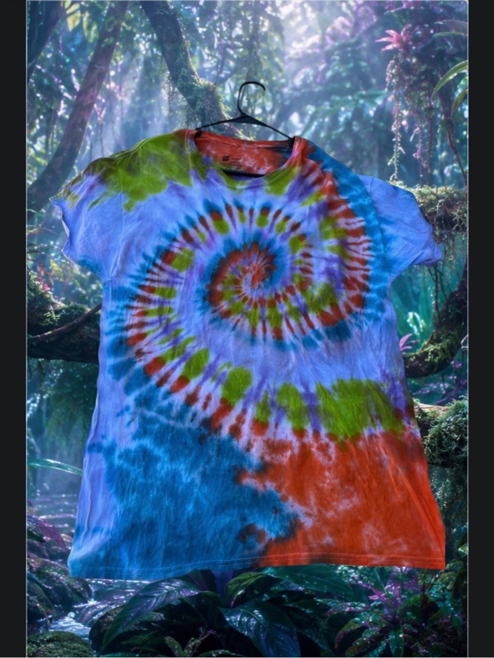 Tie-Dye Spiral Short Sleeve T-Shirt - Blue, Green & Orange